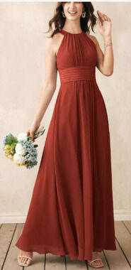 AW BRIDAL 4 S rust orange Dorian wedding guest formal party maxi dress NEW b41